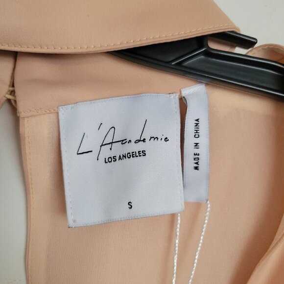 NEW L'Academie The Harper Choker Long Sleeve V Neck Blouse in Rose Pink Sz Small - Picture 12 of 14